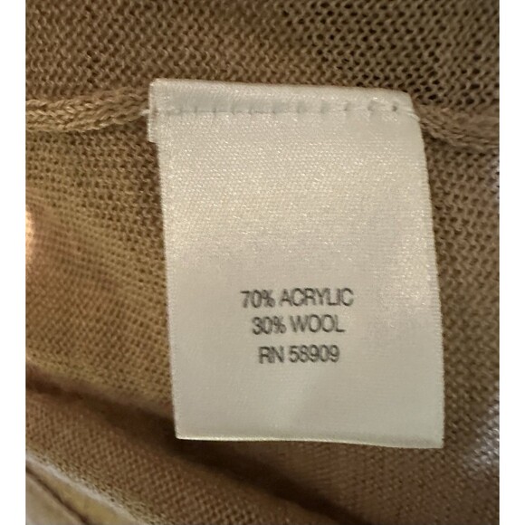 Crémieux Embellished Open Front Cropped Cardigan L Tan Wool Blend Rhinestones - Picture 7 of 10